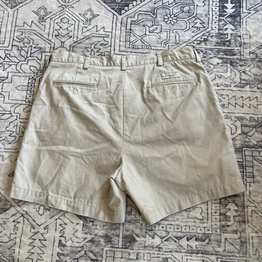 Polo Ralph Lauren Andrew Shorts Mens 36 Khaki Pleated 100% Cotton Classic Chino